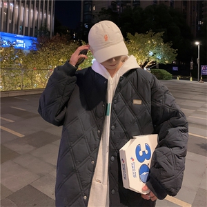 2023冬季棒球领ins菱形格情侣加厚棉服潮牌棉衣宽松男 W2374-P78图片
