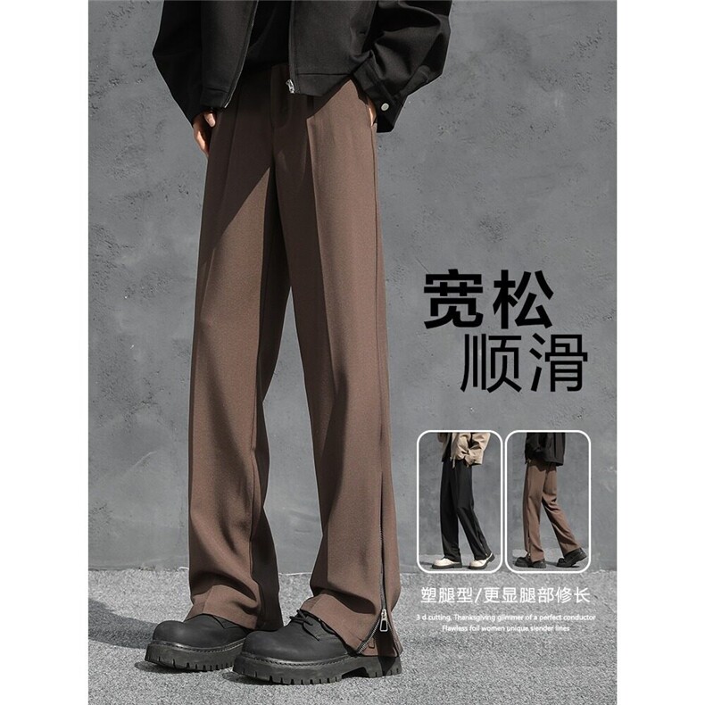 西装裤男小众黑色痞帅休闲裤简约百搭直筒垂感长裤免烫6422 P45图片