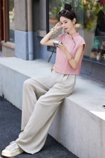 棉麻套装女夏季2025新款洋气减龄时尚新中式阔腿裤休闲两件套，女装套装/套裙，关键词