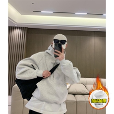 480G重磅加绒硬挺boxy男女秋冬美式高街结构半拉链卫衣开衫厚外套，女装短外套，电商A486-1