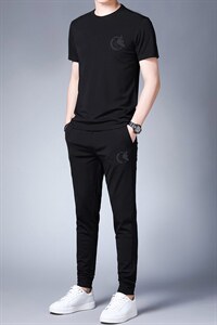 短袖套装男2023夏季新款中青年半袖T恤圆领印花长短裤三件套图片