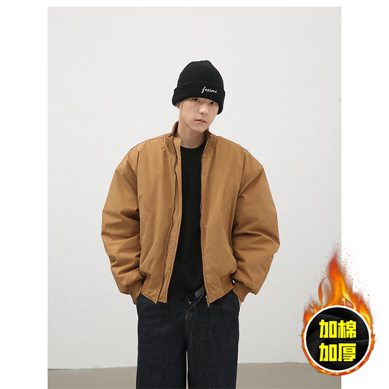 现货冬季美拉德立领飞行夹克廓形高街棒球服加棉加厚棉衣外套，男装夹克，电商A486-1