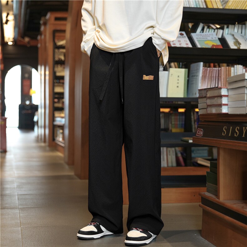 抖音品质夏季新款泡泡格松紧冰丝宽松休闲裤B315-K23386-p45控58,男装休闲裤,电商B315
