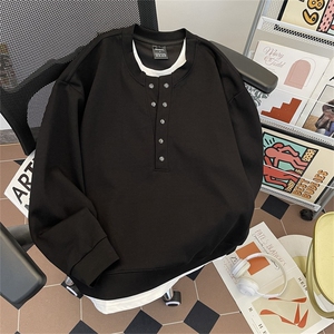 新小众设计亨利领卫衣男生百搭宽松休闲假两件拼接上衣GAA96P52