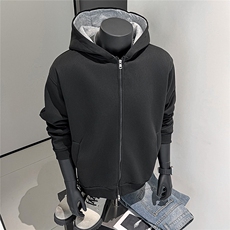 美式重磅双拉链连帽卫衣外套男秋冬痞帅休闲外套加厚撞色情侣开衫，女装短外套，星座601-1