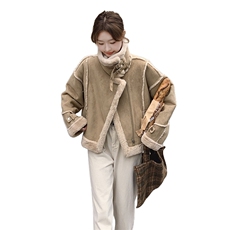 羊羔毛外套女冬皮毛一体麂皮短款保暖机车服上衣99033款P195K278，女装短外套，2C316
