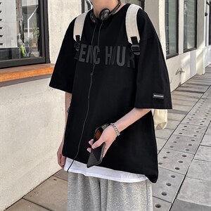 HX920TP28控价382023新款港风短袖T恤男简约字母胶印半袖上衣，男装T恤，电商A102-1