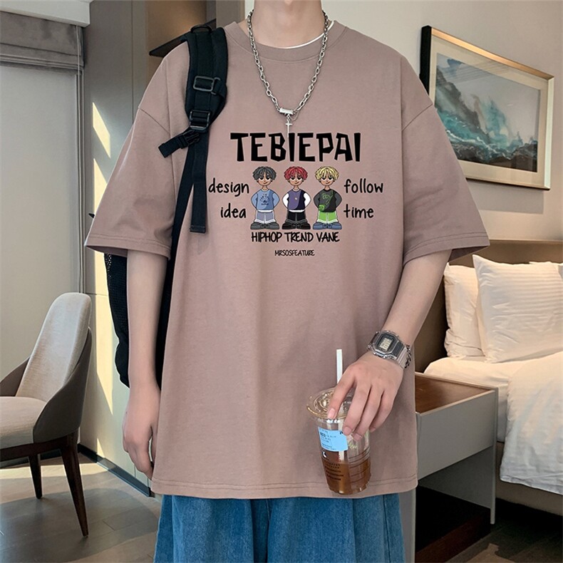 T789P26大码宽松纯棉运动圆领体恤衫oversize短袖T恤男重磅T,男装T恤,星座304A-1