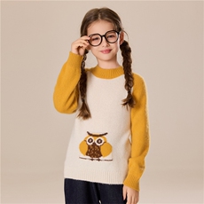 秋冬7针插肩猫头鹰图案毛衣时尚百搭通勤简约儿童羊绒衫，童装儿童羊绒衫，跳跳羊儿童羊绒衫