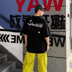 万针全刺绣工艺抖音得物高品质260克重磅纯棉双纱美式高街短袖T恤，男装T恤，电商A486-1