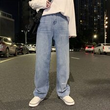 牛仔裤男20港风潮牌一字破洞宽松直筒百搭长裤716-2-NZ003-P55，男装牛仔裤，星座1213