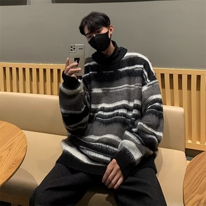 美式复古冬季小众设计条纹圆领毛衣男高街 SM807 P45图片