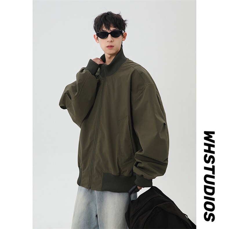 港风日系复古设计感拼接高领开衫夹克外套 XZ213-JK4000-P60控88图片