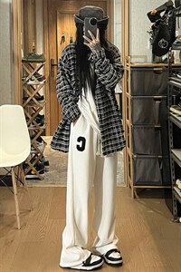 秋季新款C字毛巾绣华夫格编织绳休闲裤女模 XZ604-KP77-P55控68图片