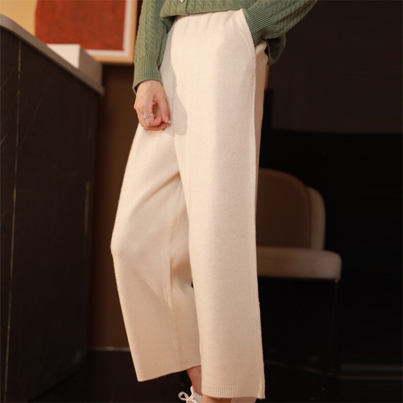 女针织纯色裤子女2024秋冬新款宽松萝卜九分裤，女装休闲裤，羿纯羊绒