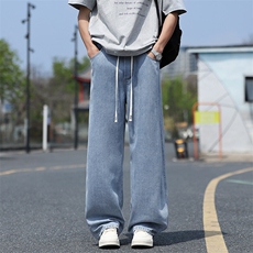 GENIOLAMODE新款美式复古水洗牛仔裤男士夏季冰丝宽松直筒阔腿裤，男装牛仔裤，星座1006