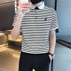 经典条纹翻领T恤短袖Polo衫弹力时尚高级感上衣T0270-P50，男装T恤，电商D342