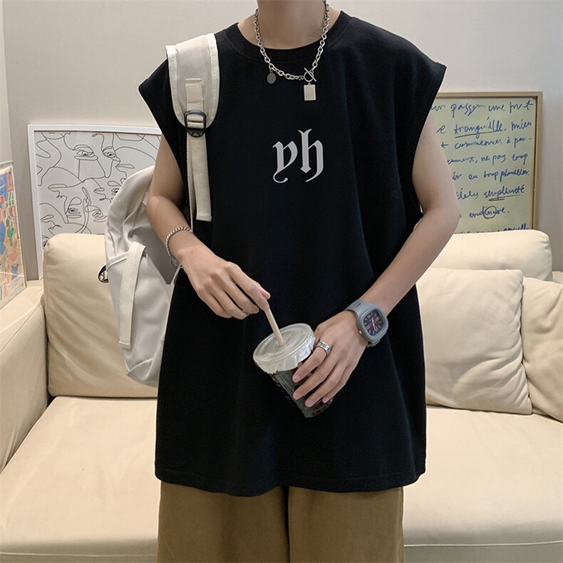 抖音供货、180克现货全棉印花背心宽松无袖T恤D223A-BX2228-P20,男装背心/马甲,电商019-1
