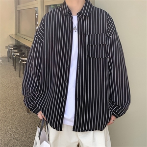 C3082/P40春装现货条纹长袖衬衣男立体口袋工装大码衬衫男上衣图片