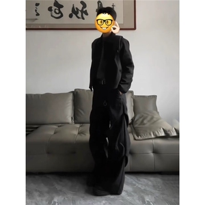 1506/QXK030/P49韩男装痞帅设计师拼接翻领轻熟短款毛呢夹克图片