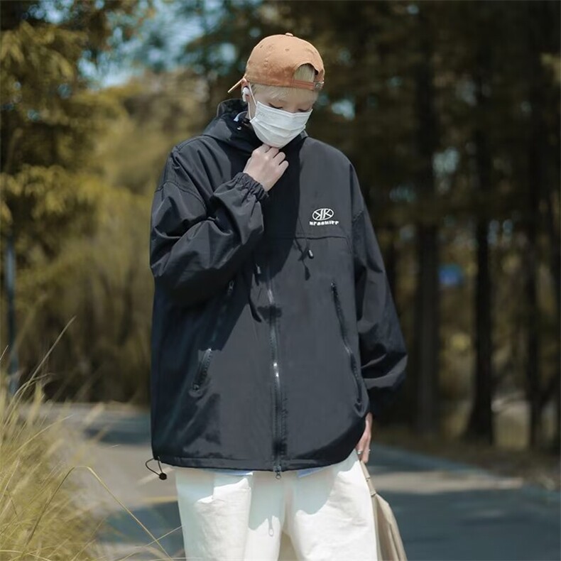 痞帅运动oversize冲锋衣外套男春季男简约休闲连帽夹克JK8819,男装夹克,星座1116A-1（原606A）