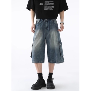 水洗工装牛仔短裤男款夏季美式街头宽松做旧阔腿七分裤ZA2107-P49图片