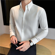 定制暗条纹抗皱面料大尖领扣领衬衫男长袖商务内搭衬衣C9929-P63，男装衬衫，电商A213