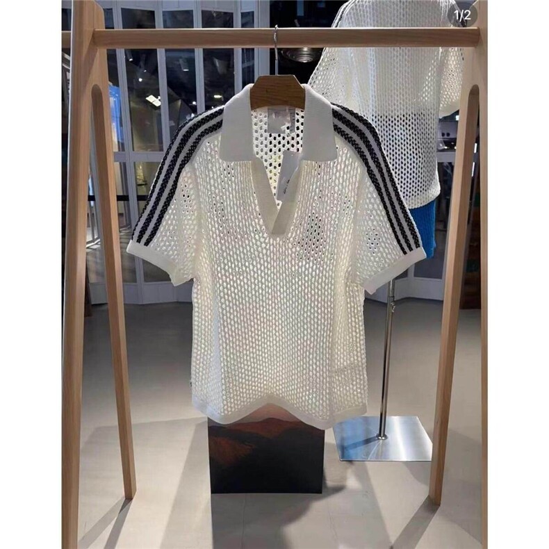 陈冠希同款美式镂空毛衣polo衫慵懒风chic潮T恤半袖针织衫DT20P45,男装T恤,电商D256-2(原A064-2)