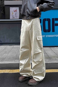 美式高街纯棉褶皱多口袋直筒显瘦休闲工装裤男K24091-特P55控108图片