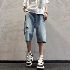 D2053-p45-控68现货风宽松cleanfit牛仔裤七分裤黑暗，男装牛仔裤，星座116