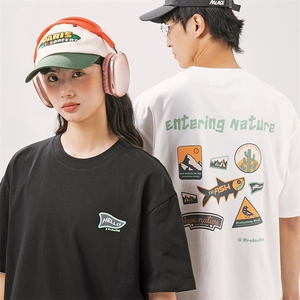 2024夏季新款男装日系潮牌纯棉印花圆领宽松短袖休闲T恤T960-F41图片