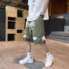 高街帅气休闲短裤男韩版字母刺绣2023夏季新款ins五分裤K4002-P33，男装休闲裤，星座412-3
