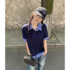 得物抖音高品质二开夏季美式潮牌高街假两件格子衬衣翻领短袖T恤，男装T恤，电商A486