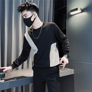 痞帅条纹拼接面料卫衣男社会小伙店主风301C-WY56-P58控78
