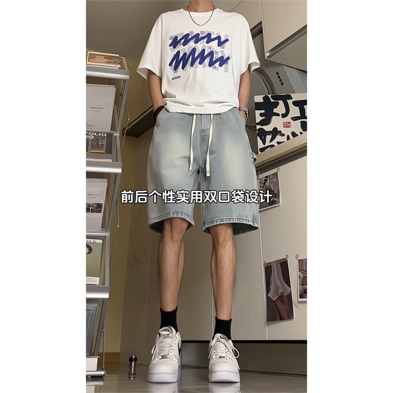 美式高街工装牛仔短裤A451特P35控55,男装牛仔裤,电商A309