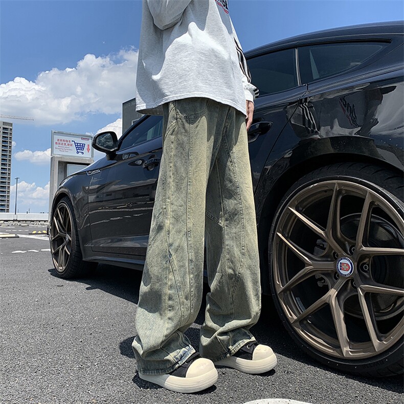 欧美vibe风复古高街黄泥染牛仔裤男小众宽松直筒阔腿裤70477-p53,男装牛仔裤,星座1008