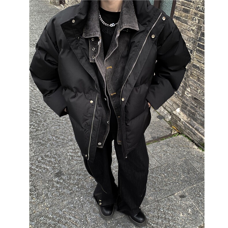 牛仔假两件拼接棉衣男冬季休闲宽松加厚保暖外套棉服12209-p115,男装工装外套,电商C307