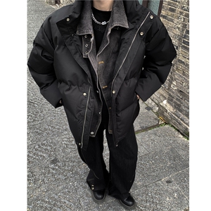 牛仔假两件拼接棉衣男冬季休闲宽松加厚保暖外套棉服12209-p115图片