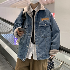 冬季新款加绒牛仔夹克厚外套韩版潮流宽松羊羔毛棉服男W6367-P80，男装棉衣，星座512-2