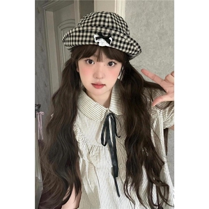 日系学院风小个子木耳边条纹衬衫女叠穿高腰百褶裙两件套图片