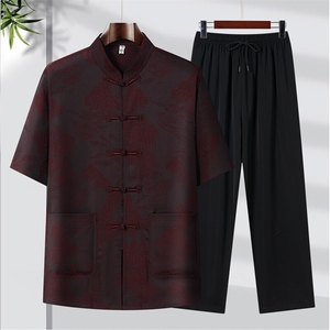 2025夏季薄款高端风冰丝短袖衬衫套装唐装汉服 042-P105图片