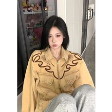 黄泥染牛仔外套女春秋季2025新款宽松设计感小众潮牌夹克JK2573，男装工装外套，星座516A