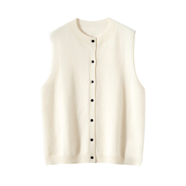 2025舒适百搭简约秋冬新款保暖软糯半高领系扣背心羊绒开衫,女装羊绒衫,暖思纯羊绒