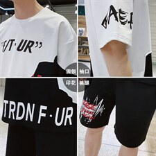 2024夏季潮流时尚帅气男装青少年宽松短袖T恤休闲套装男F48P58，男装休闲套装，电商A086