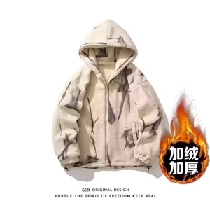 美式ins扎染羊羔绒棉服男加厚保暖棉衣冬季潮牌宽松连帽棉袄外套图片