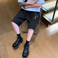 K9071/P25夏季新款新中式风格刺绣冰丝短裤男宽松五分裤男中裤子，男装牛仔裤，电商A141