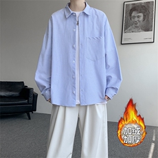 加绒衬衫男冬季新款港风宽松条纹加厚保暖长袖衬衣JR89-P39，男装衬衫，星座214-3