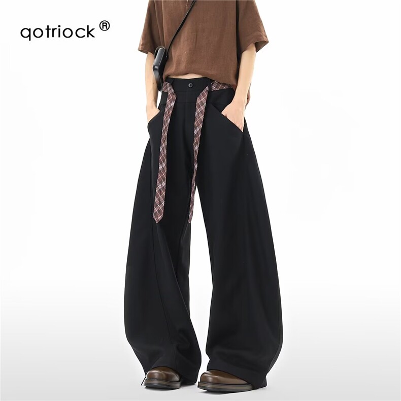 ZONLONC老钱风格纹腰带弯刀西裤男新款高级感通勤休闲百搭阔腿裤，女装休闲裤，星座1210-1