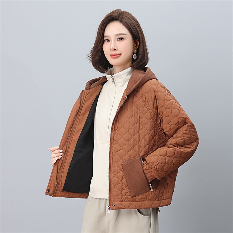 时尚保暖女款棉衣连帽拼接口袋设计舒适百搭短款外套,女装棉衣/棉服,叶笙衣