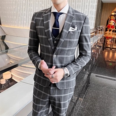 粗线格子三件套男装西服套装礼服修身1012-W2026-P280，男装西服，星座1012